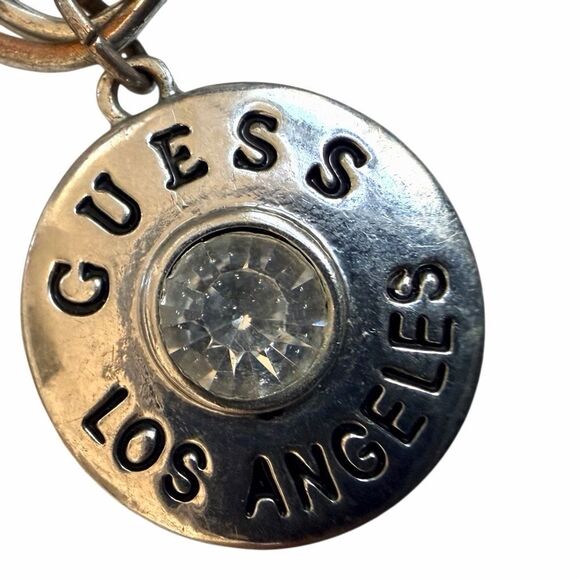 GUESS Silver Tone Heart Charm Bolo Bracelet with Rhinestones - Picture 7 of 11